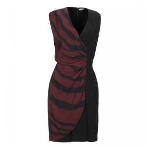 AUTH BNWT ROBERTO CAVALLI SHEATH MINI DRESS ZEBRA PRINT LINED RUCHED V NECK SZ L